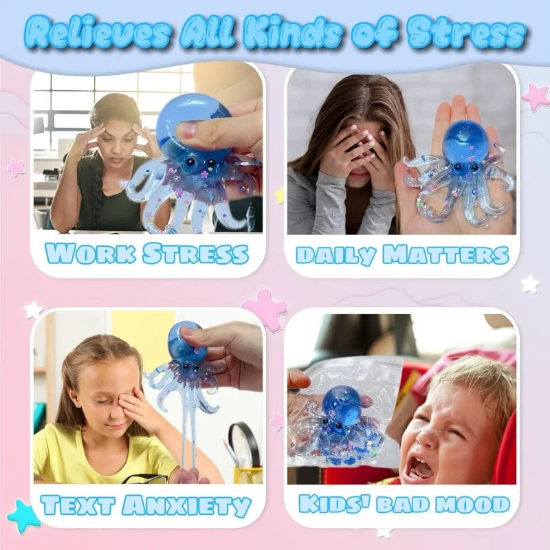 Glitter Octopus Taba Squishy Sugar Ball | Cute Animals Squeeze Fidget Sensory Toy